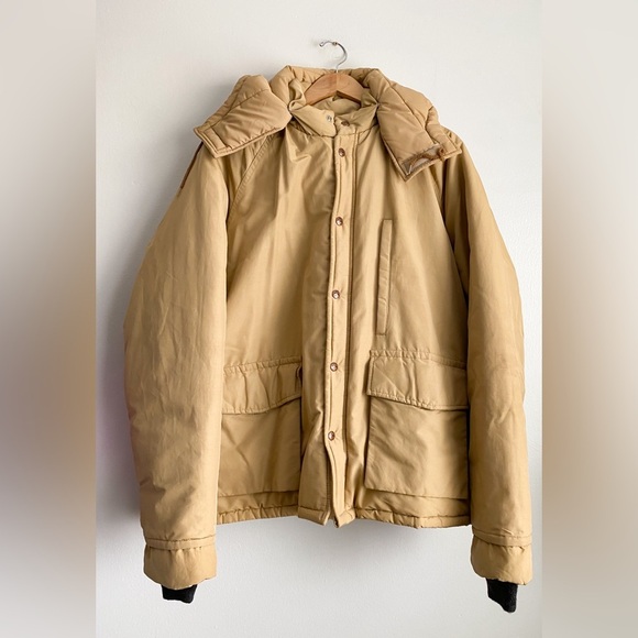 Golden Fleece Vintage Men’s Tan Hooded Parka Puffer Jacket Quilted Rare USA 1X - Picture 3 of 12
